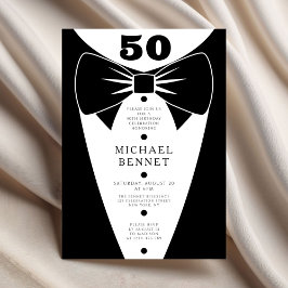 Elegant Black Tuxedo 50th Birthday 招待状
