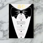 Elegant Black Tuxedo 50th Birthday Gold 箔招待状