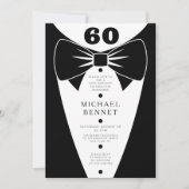 Elegant Black Tuxedo 60th Birthday 招待状 (正面)