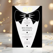 Elegant Black Tuxedo 60th Birthday Gold 箔招待状