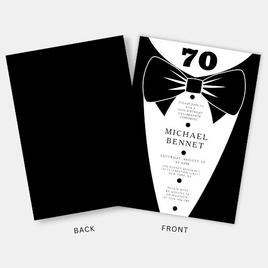 Elegant Black Tuxedo 70th Birthday 招待状