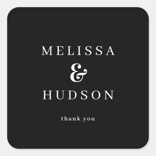 Elegant Black Typographic Thank You スクエアシール (正面)
