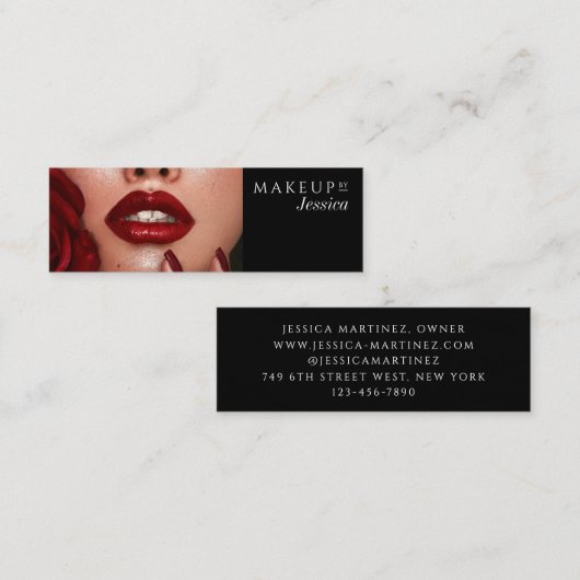Elegant Black Typography Photo Makeup スキニー名刺 (正面/裏面)