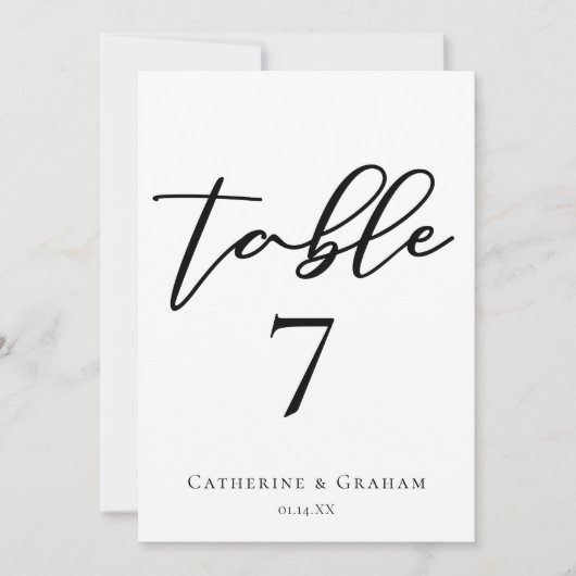 Elegant Black Typography Wedding Table Number Card (正面)