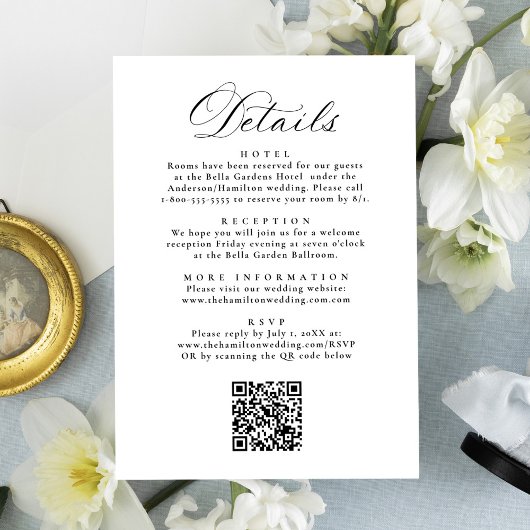 Elegant Black Victorian Floral All in One Wedding 招待状