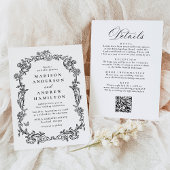 Elegant Black Victorian Floral All in One Wedding 招待状