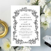 Elegant Black Victorian Floral All in One Wedding 招待状