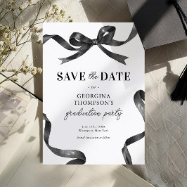Elegant Black Watercolor Bow Graduation セーブザデート