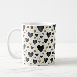 Elegant Black Watercolor & Gold Glitter Hearts コーヒーマグカップ