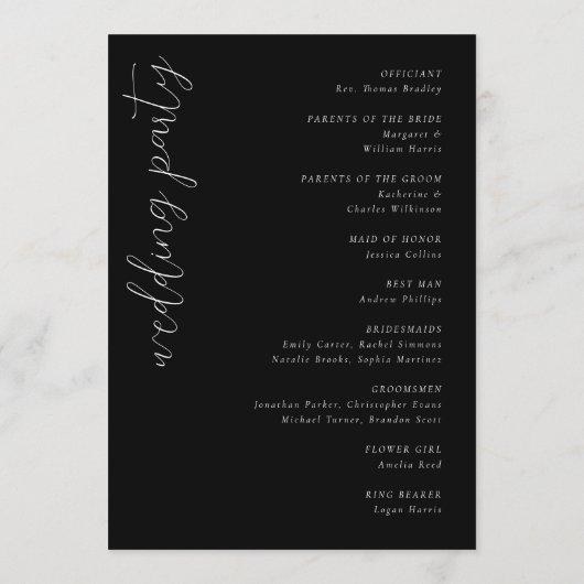 Elegant Black Wedding Ceremony Program プログラム (裏面)