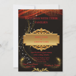 Elegant Black Wedding Invitation with Gold Centre  招待状