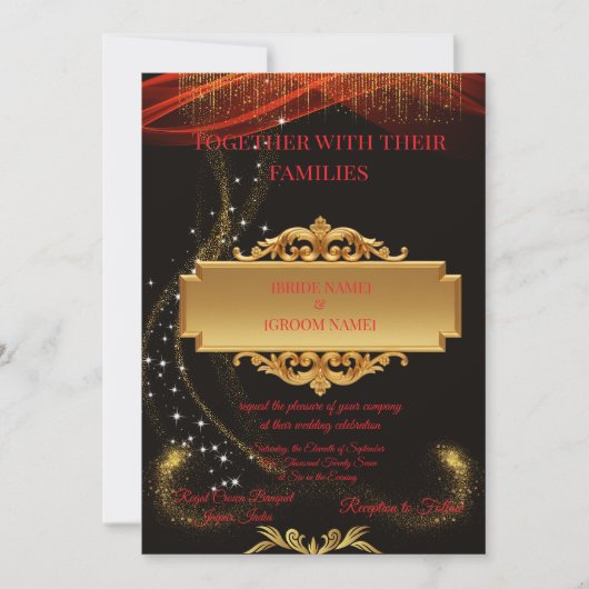 Elegant Black Wedding Invitation with Gold Centre  招待状 (正面)