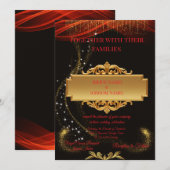 Elegant Black Wedding Invitation with Gold Centre  招待状 (正面/裏面)