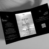 Elegant black wedding photo RSVP QR all in one 三つ折り招待状