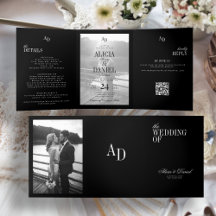 Elegant black wedding photo RSVP QR all in one