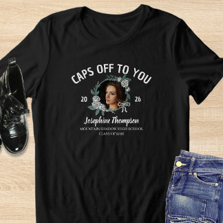 Elegant Black & White 2026 Graduation Floral Photo トライブレンドＴシャツ