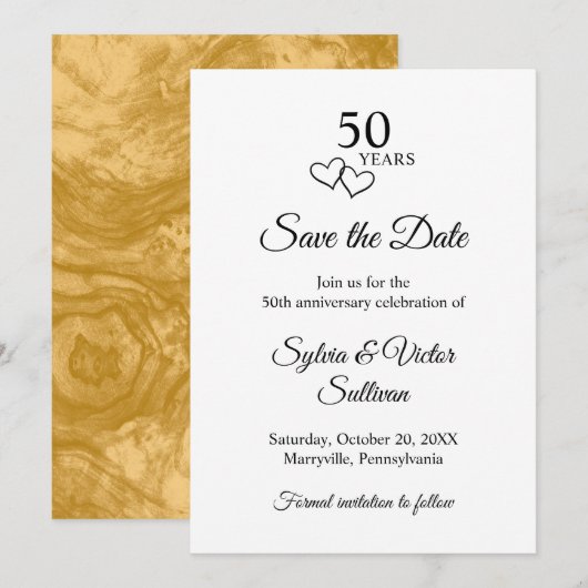 Elegant Black & White 50th Wedding Anniversary セーブザデート (正面/裏面)