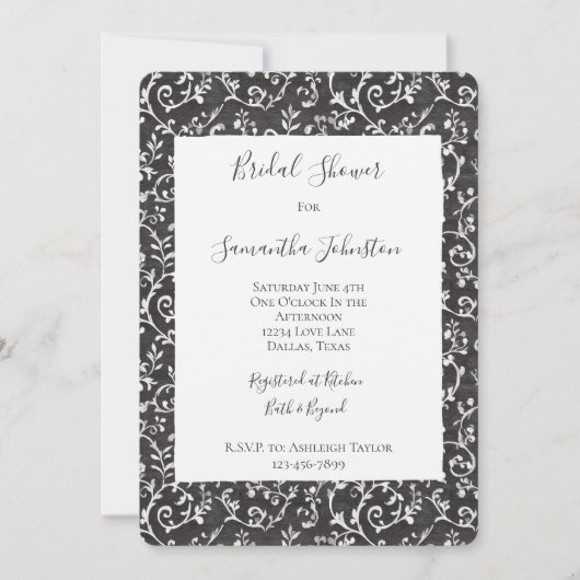 Elegant Black White Abstract Bridal Shower 招待状 (正面)