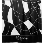 Elegant black &white abstract monogram name シャワーカーテン (正面)