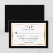 Elegant Black White and Gold Wedding 出欠カード (正面/裏面)