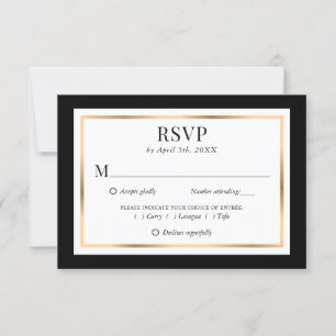 Elegant Black White and Gold Wedding 出欠カード