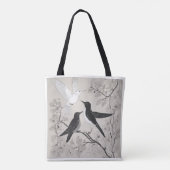 Elegant Black & White Birds Floral Art Tote Bag トートバッグ (裏面)