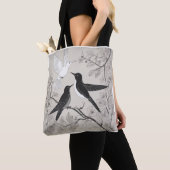 Elegant Black & White Birds Floral Art Tote Bag トートバッグ (クローズアップ)