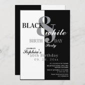Elegant Black & White Birthday Party 招待状 (正面/裏面)