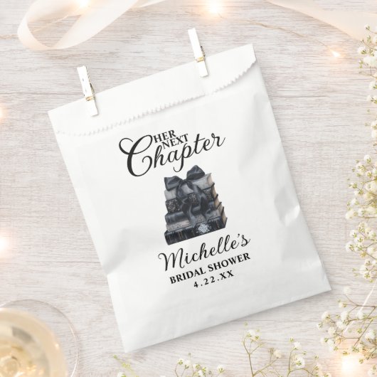 Elegant Black & White Book Themed Bridal Shower  フェイバーバッグ (クリップ留めされた状態)