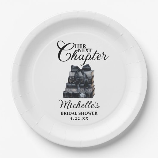 Elegant Black & White Book Themed Bridal Shower  ペーパープレート (正面)