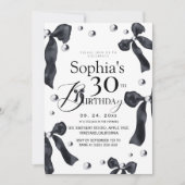 Elegant Black & White Bow Birthday   招待状 (正面)