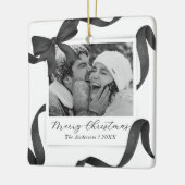 Elegant Black White Bow Photo Holiday セラミックオーナメント (左)