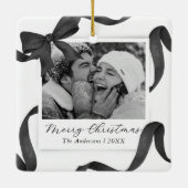 Elegant Black White Bow Photo Holiday セラミックオーナメント (裏面)