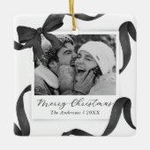 Elegant Black White Bow Photo Holiday セラミックオーナメント (正面)