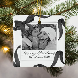 Elegant Black White Bow Photo Holiday セラミックオーナメント