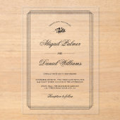 Elegant black, white branch and border wedding アクリル招待状 (正面)