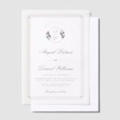Elegant black, white branch and initials wedding ベラム紙招待状 (オフセット)