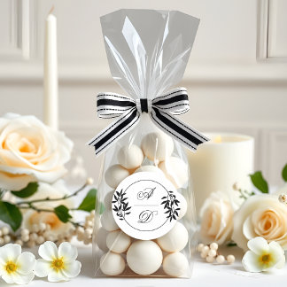 Elegant black, white branch and initials wedding ラウンドシール