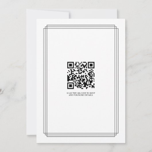 Elegant black, white branch and QR code wedding 招待状 (裏面)