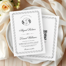 Elegant black, white branch and QR code wedding 招待状
