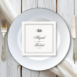 Elegant black, white branch triple border wedding スタンダードカクテルナプキン