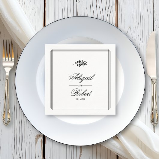 Elegant black, white branch triple border wedding スタンダードカクテルナプキン