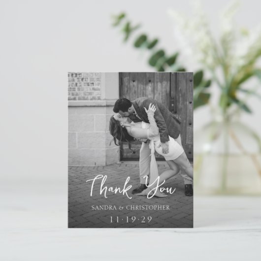Elegant Black White Budget Wedding Thank You Card (スタンド正面)