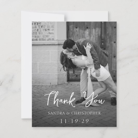 Elegant Black White Budget Wedding Thank You Card (正面)