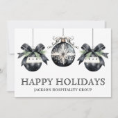 Elegant Black White Business Logo Christmas シーズンカード (正面)