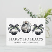 Elegant Black White Business Logo Christmas シーズンカード (スタンド正面)