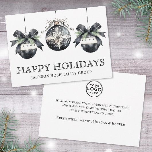 Elegant Black White Business Logo Christmas シーズンカード