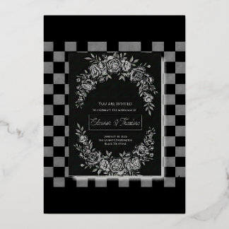 Elegant Black & White Cascading Floral Wedding 箔招待状