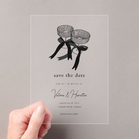 Elegant Black White Champagne Save the Date アクリル招待状 (インサイチュ (ポータブル))