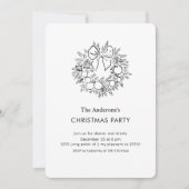 Elegant Black & White Christmas Wreath Party  招待状 (正面)